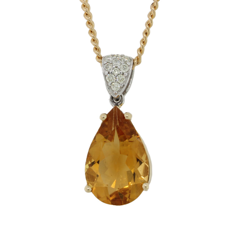 9 Carat Yellow & White Gold Citrine & Diamond Pendant