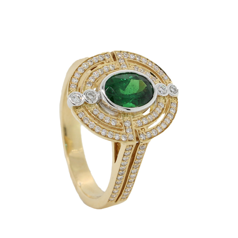 18 Carat Yellow & White Gold Tsavorite Garnet & Diamond Ring