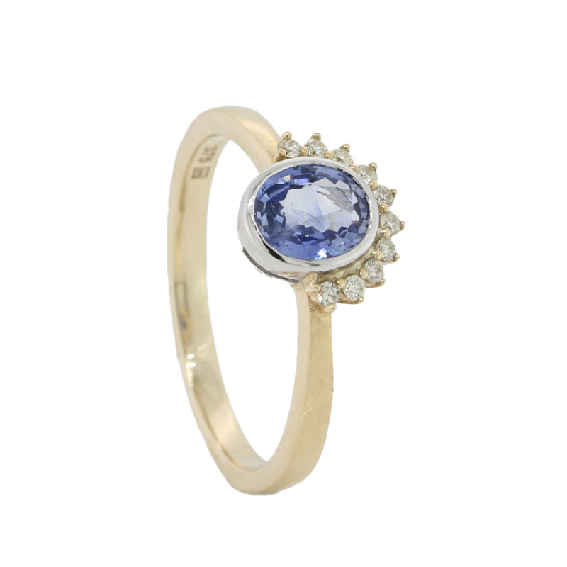 9 Carat Yellow & White Gold Ceylon Sapphire & Diamond Ring