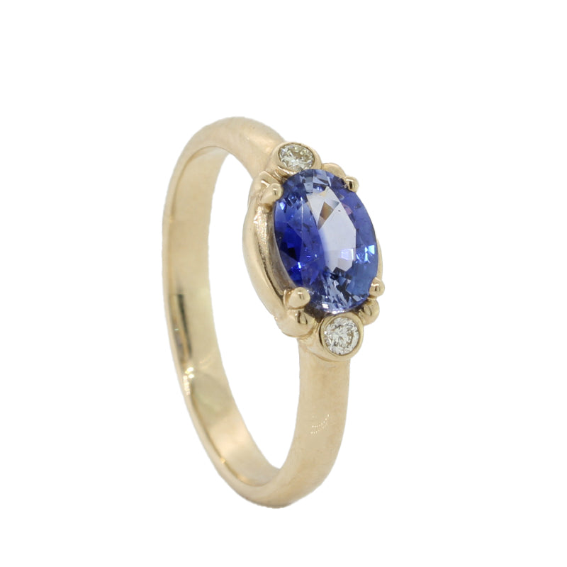 9 Carat Yellow Gold Ceylon Sapphire & Diamond Ring