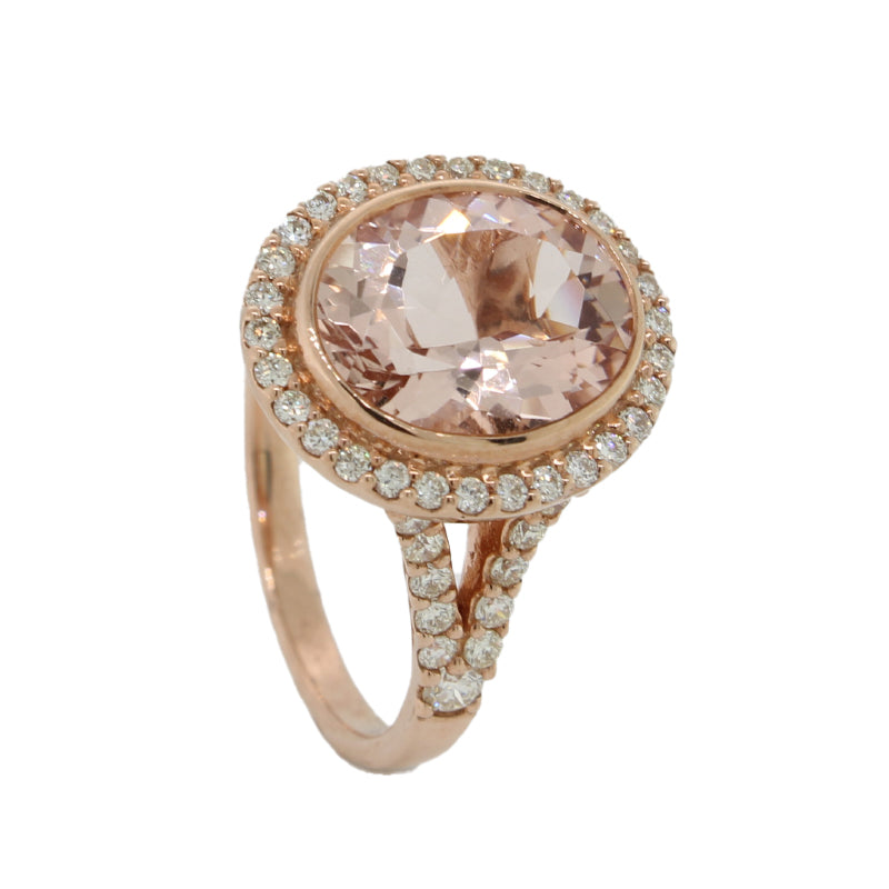 9 Carat Rose Gold Morganite & Diamond Ring