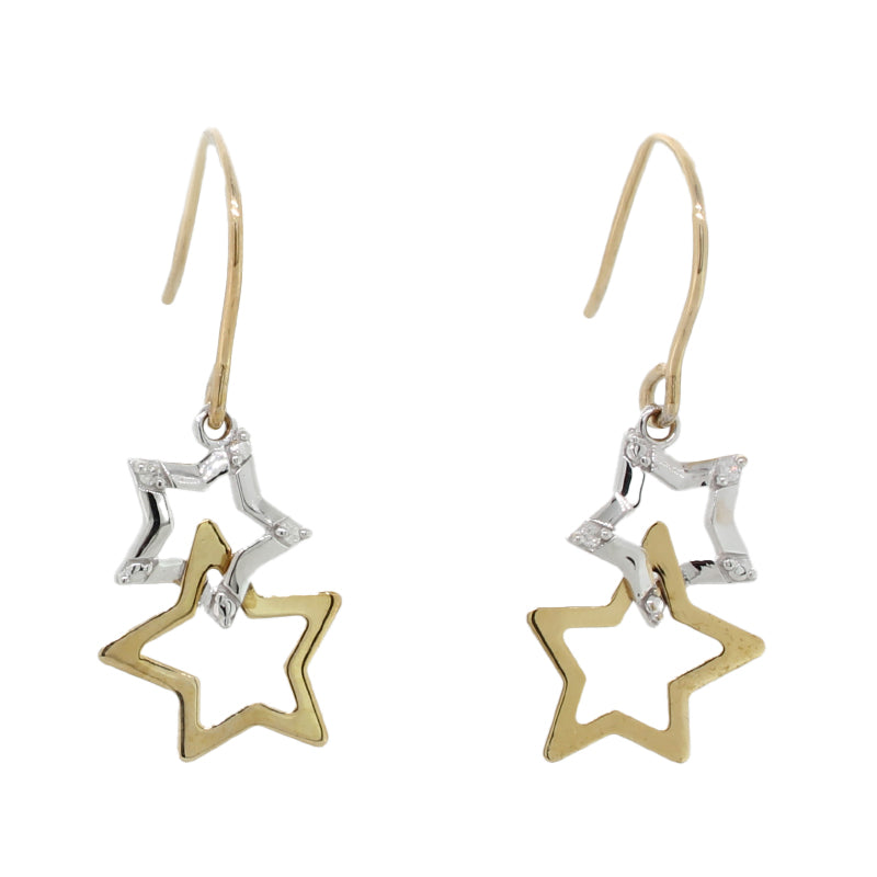 9YW Dia=0.02ct Double Star Earrings