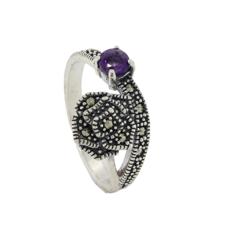 Sterling Silver Amethyst & Marcasite Ring