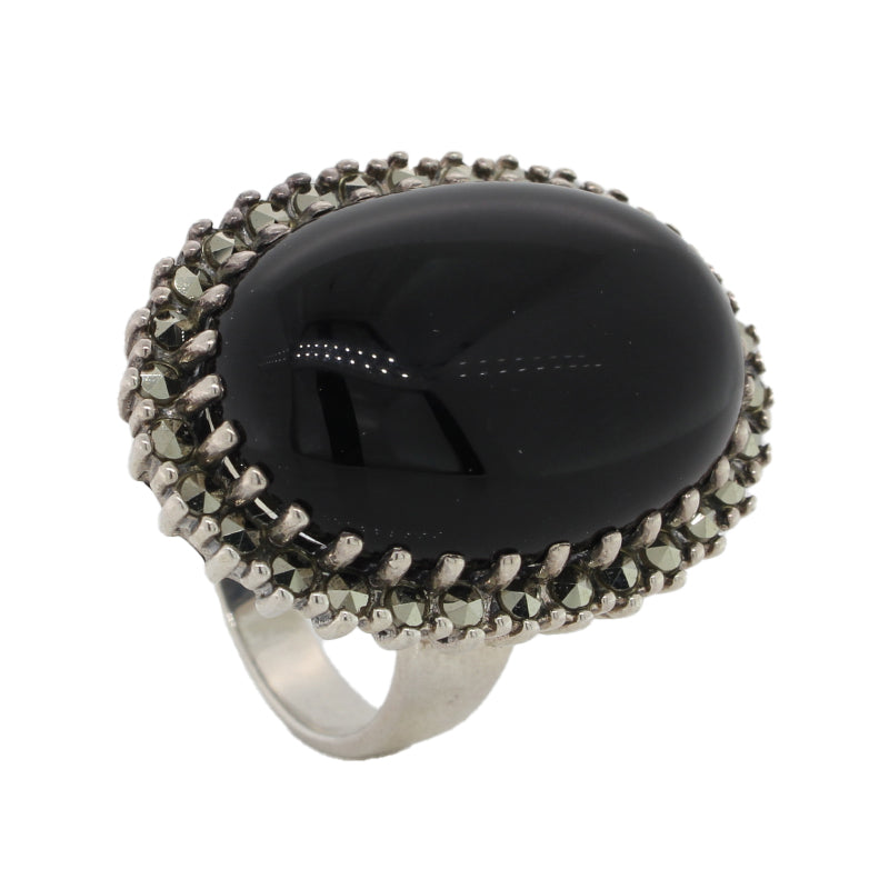 Sterling Silver Black Onyx & Marcasite Ring 2