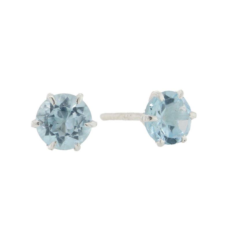 Sterling Silver Blue Topaz 6mm Stud Earrings