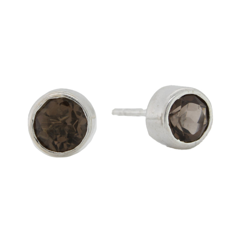 Sterling silver Smoky Quartz 6mm Stud Earrings