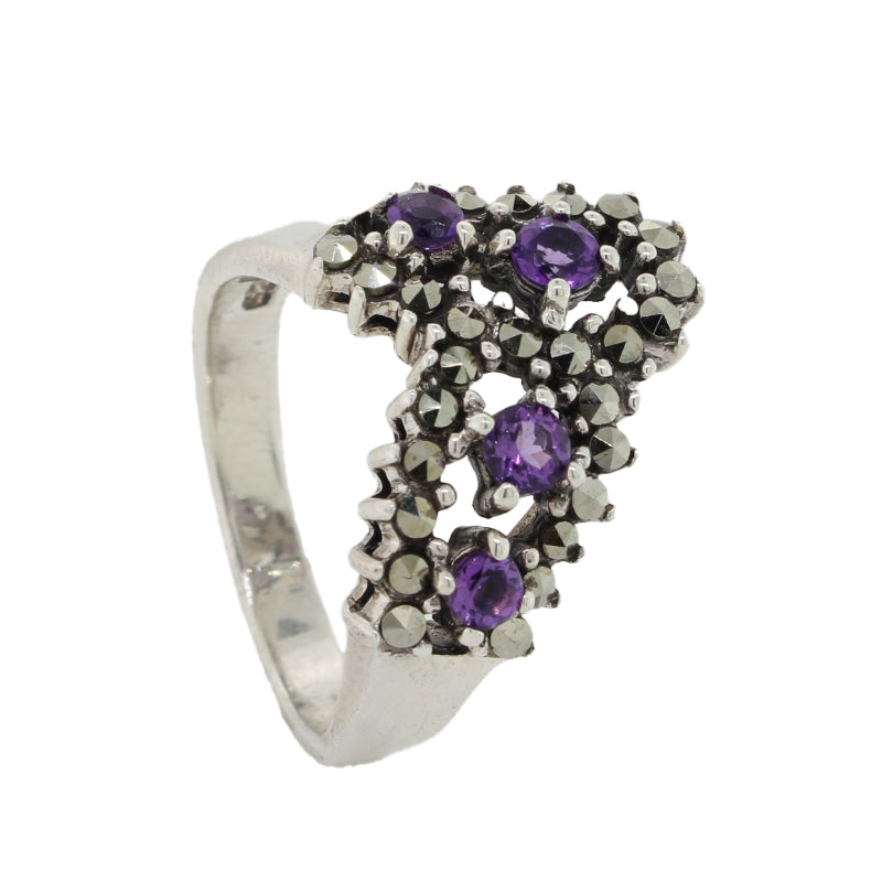 Sterling Silver Amethyst & Marcastie Ring