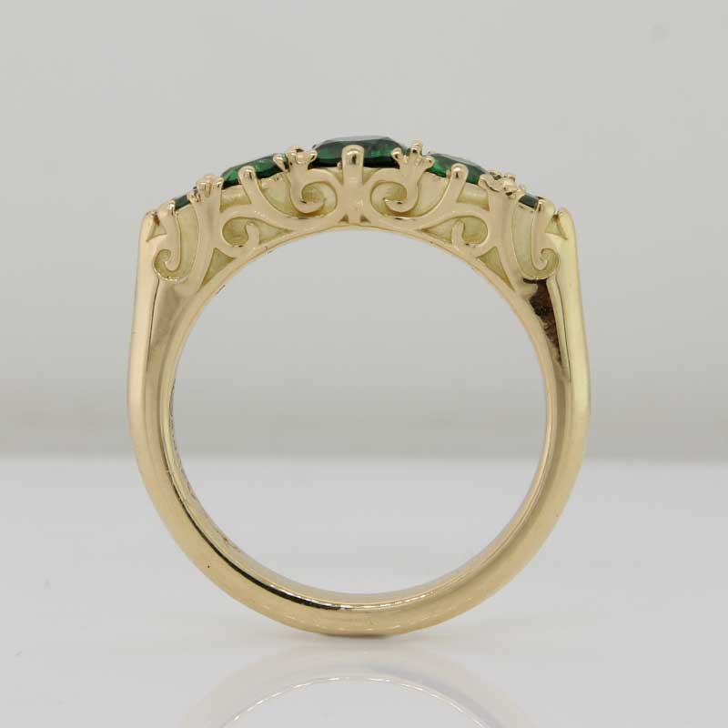 18 Carat Yellow Gold London Bridge Ring, Set with 5 Round  Tsavorite Garnets = 1.35ct, size N1/2 