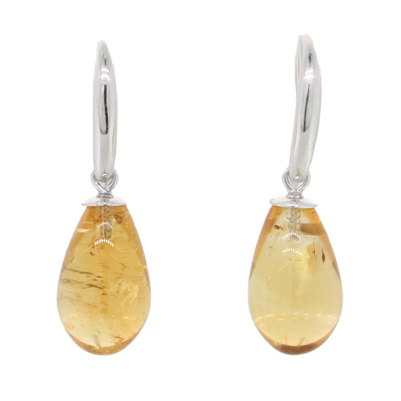 Sterling Silver 13 x 8mm Smooth Citrine Drop S hepherd Hook Earrings 