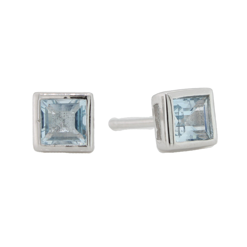 Sterling Silver 5mm Square Blue Topaz Bezel Set Stud Earrings