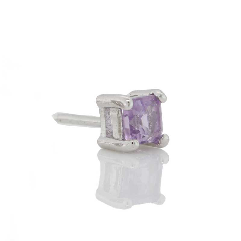 Sterling Silver 4mm Square Amethyst Claw Set Single Stud Earring