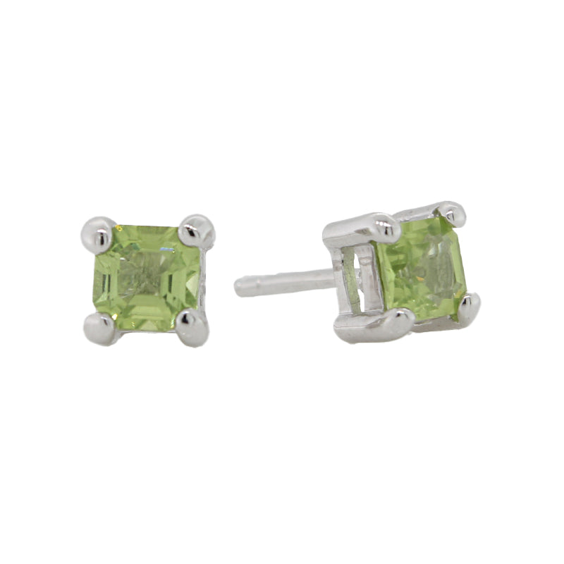 Sterling Silver 4mm Square Peridot Claw Set Stud Earrings