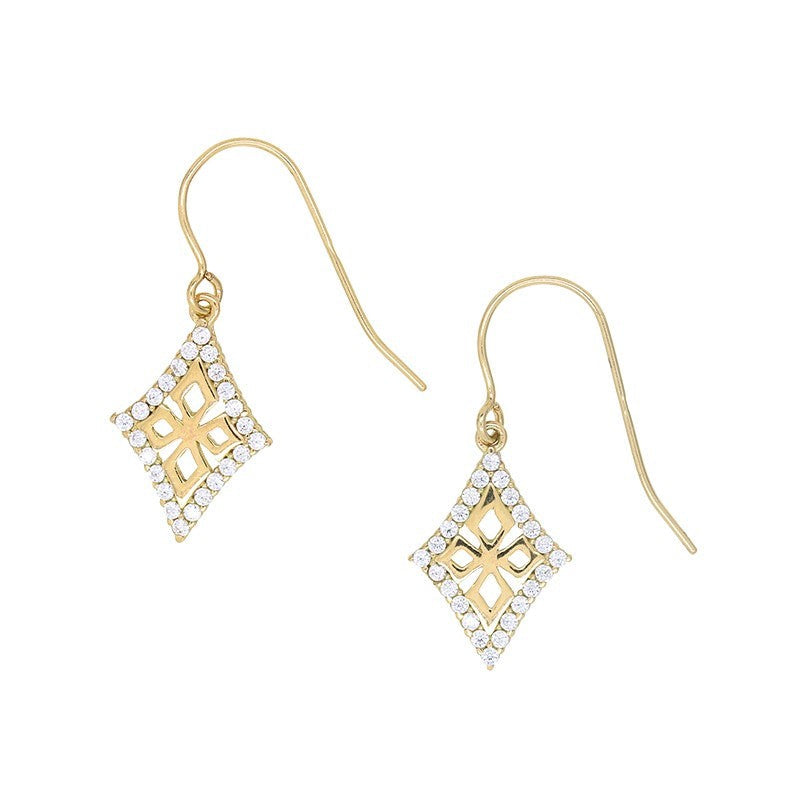 9 Carat Yellow Gold Cubic Zirconia Diamond Shaped Drop Earrings