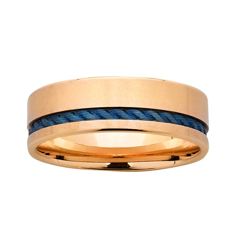 9 carat Yellow Gold Titanium Blue Mens Ring Size U