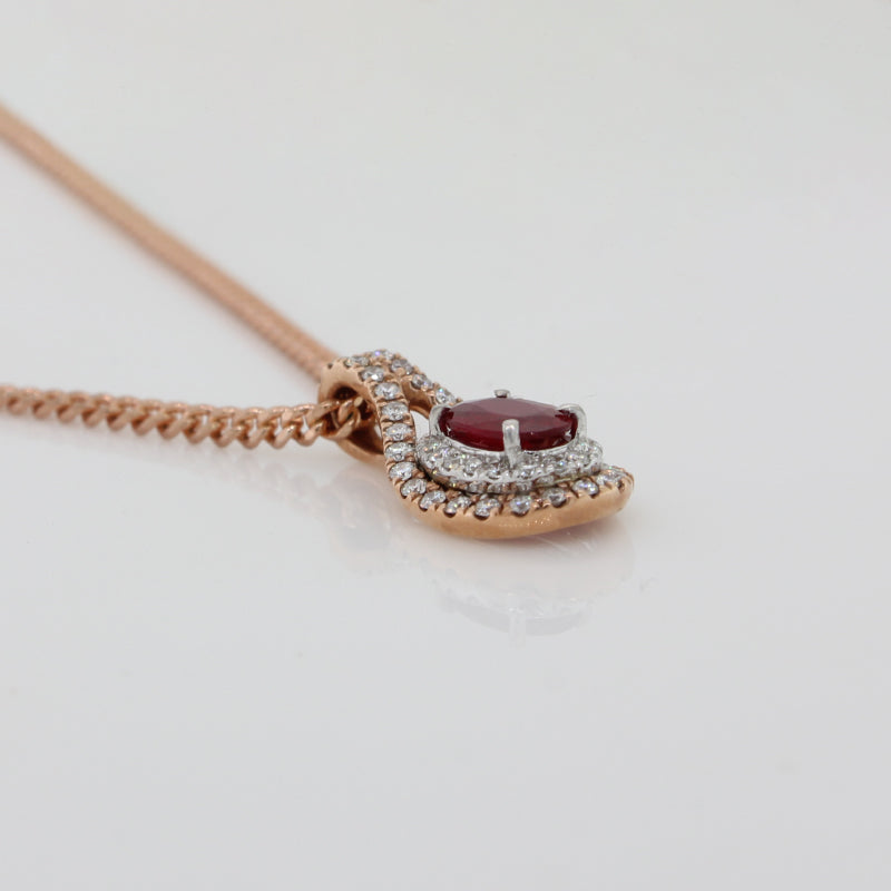 9 Carat Rose White Gold Ruby & Diamond Halo Pendant