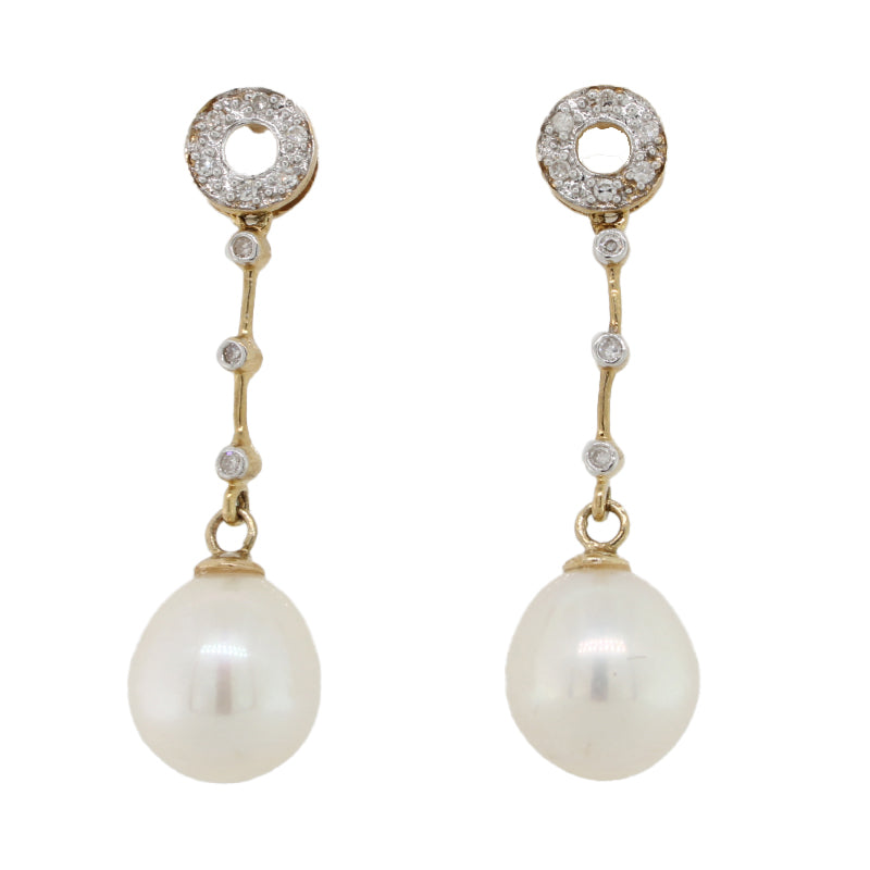 9 Carat Yellow Gold Fresh Water Pearl & Diamond Earrings