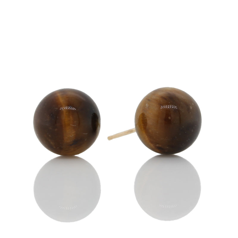 9 carat Yellow Gold  Tiger Eye 8mm Round Stud Earrings