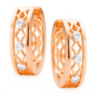 9 Carat Rose Gold DIamond & Cross Hatch Huggie Earrings