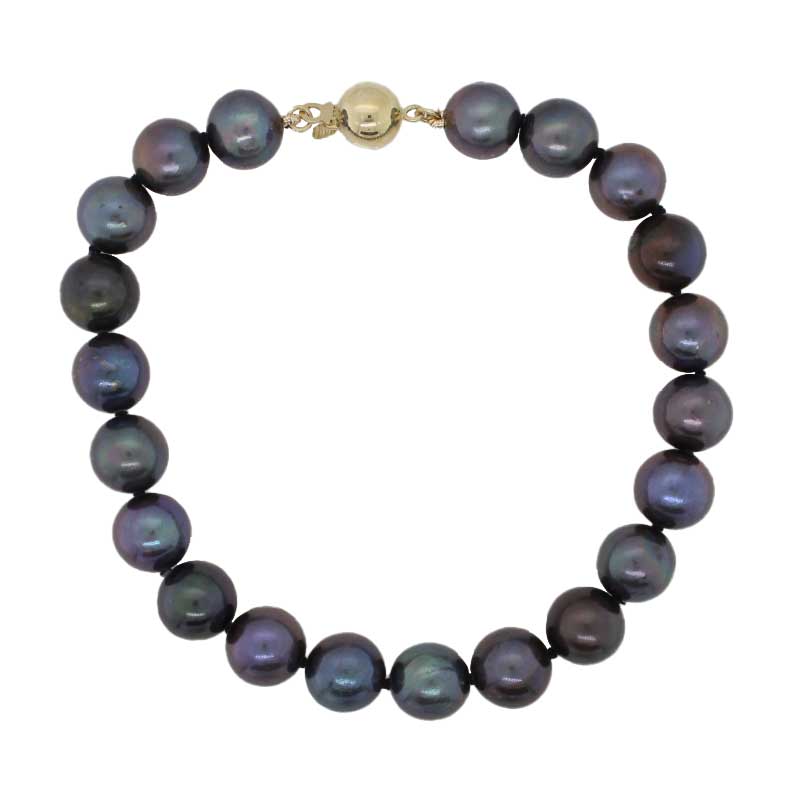 9 Carat Yellow Gold 8mm Black Freshwater Pearl Bracelet, 19cm