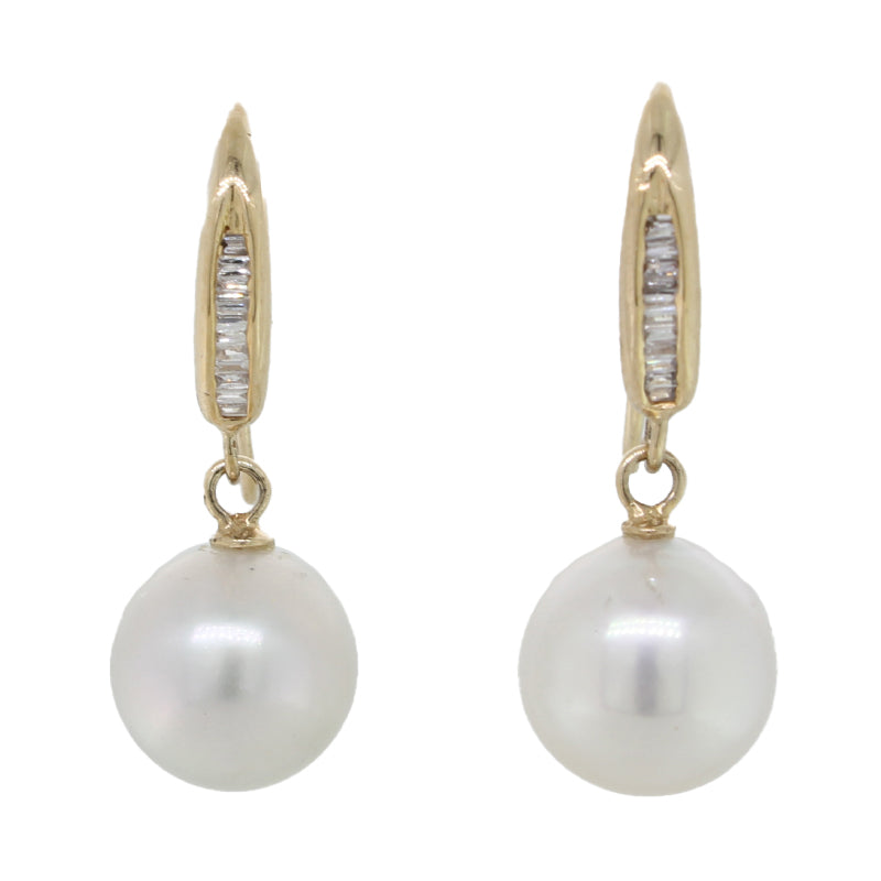 9Y South Sea Pearl & Diamond Drop Earrings