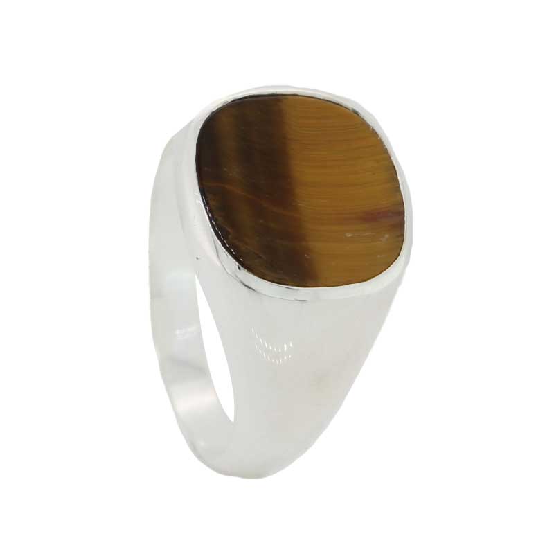 Sterling Silver Tiger Eye 13mm Cushion Gents Ring