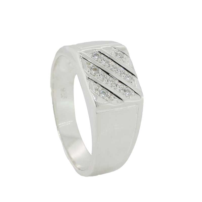 Sterling Silver Cubic Zirconia Set Gents Signet Ring