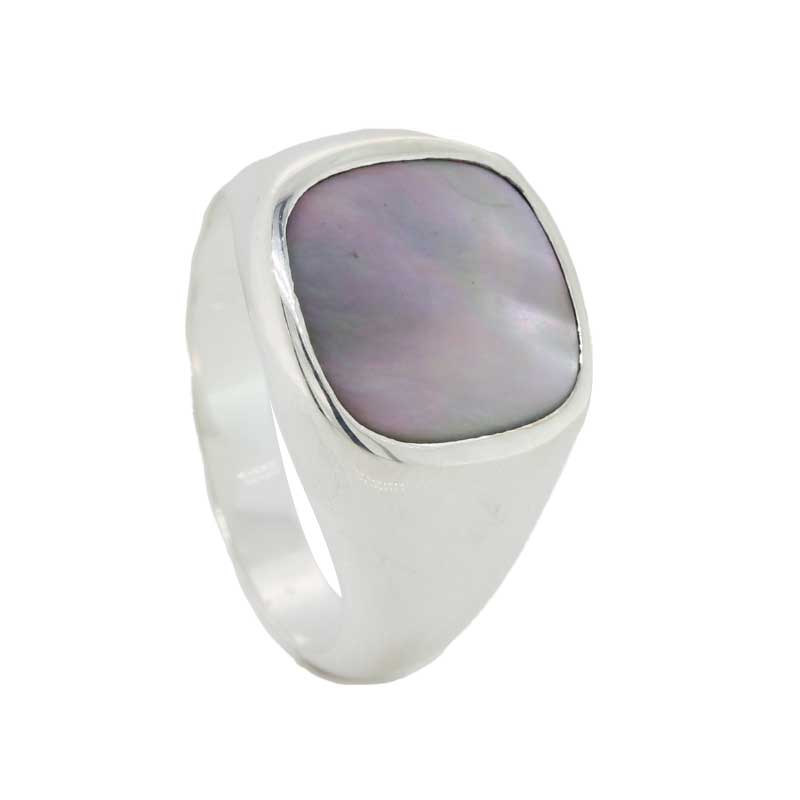 Sterling Silver Mother Of Pearl 13mm Cushion Gents Ring