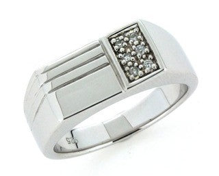 Sterling Silver CZ 15x8mm Flat Top Gents Ring