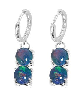 Sterling Silver Opal Triplet 5mm Round Double Drop Huggie Earrings