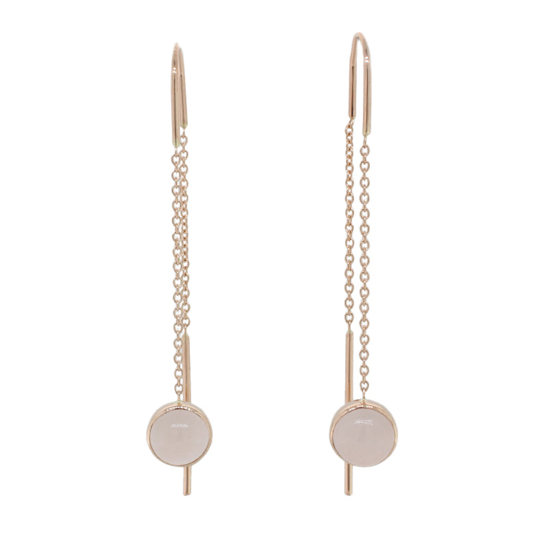 9 Carat Rose Gold Rose Quartz Drop Thread Through Earrings