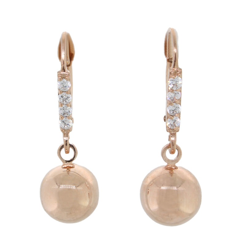 9 carat Rose Gold  Cubic Zirconia Euro Ball Drop Earrings