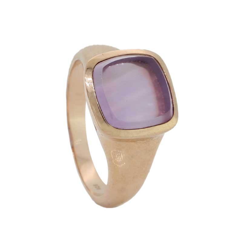 Sterling Silver Rose Gold Plate Amethyst Cushion Cut Ring