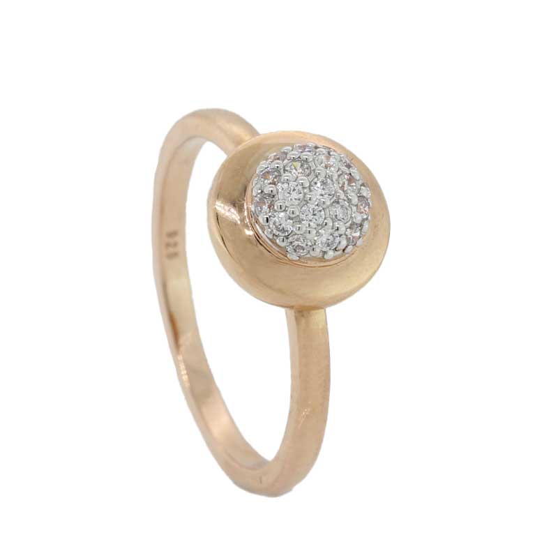 Sterling Silver Rose Gold Plate 10mm Round & Cubic Zirconia Ring