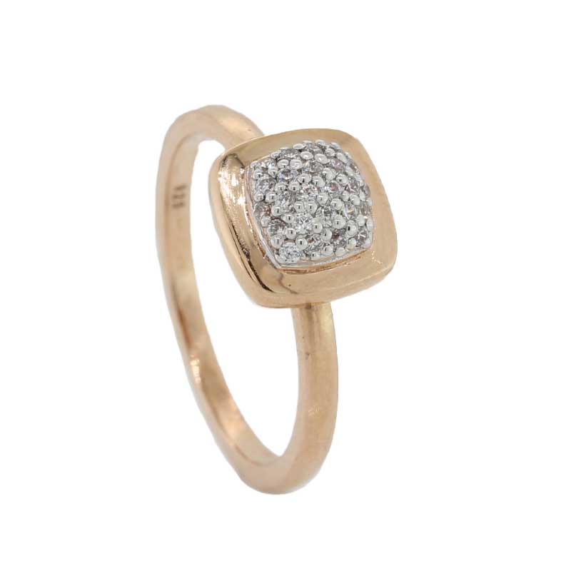 Sterling Silver Rose Gold Plate Cushion 9mm Cubic Zirconia Ring