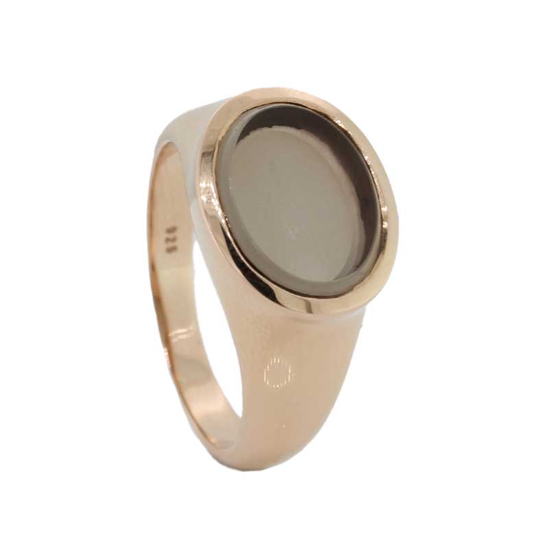 Sterling Silver Rose Gold Plate Smoky Quartz Oval Ring