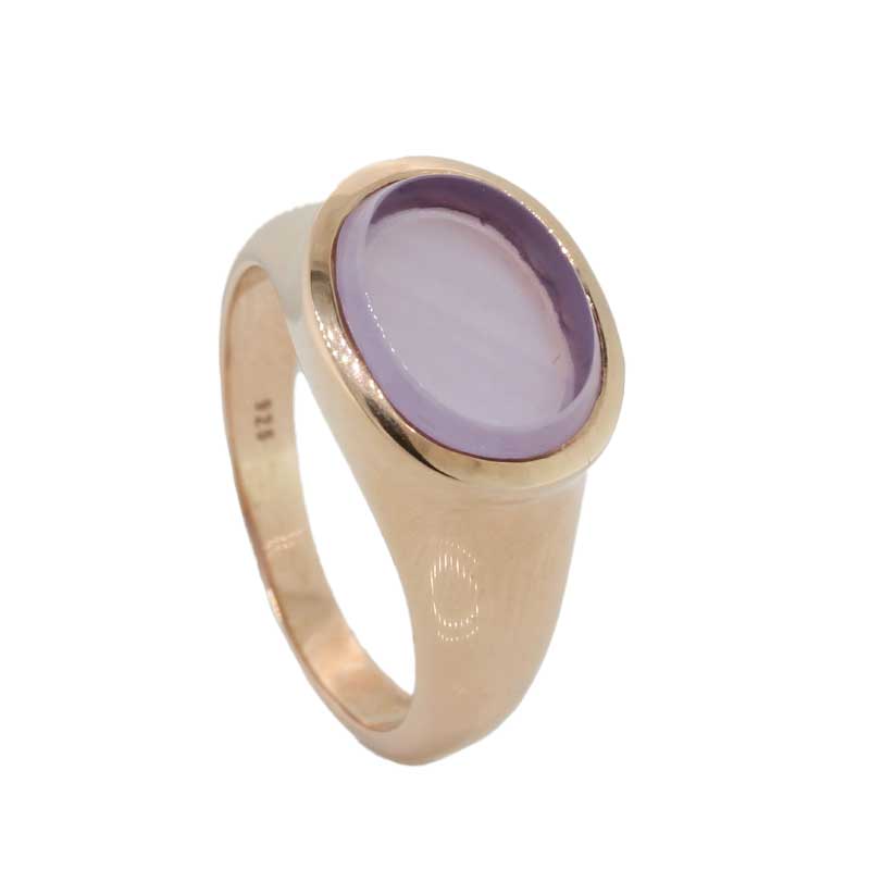 Sterling Silver Rose Gold Plate Amethyst Oval Ring