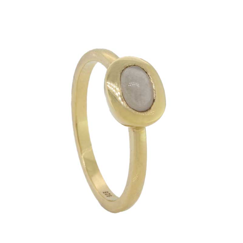 Sterling Silver Yellow Gold Plate Grey Moonstone Oval Ring