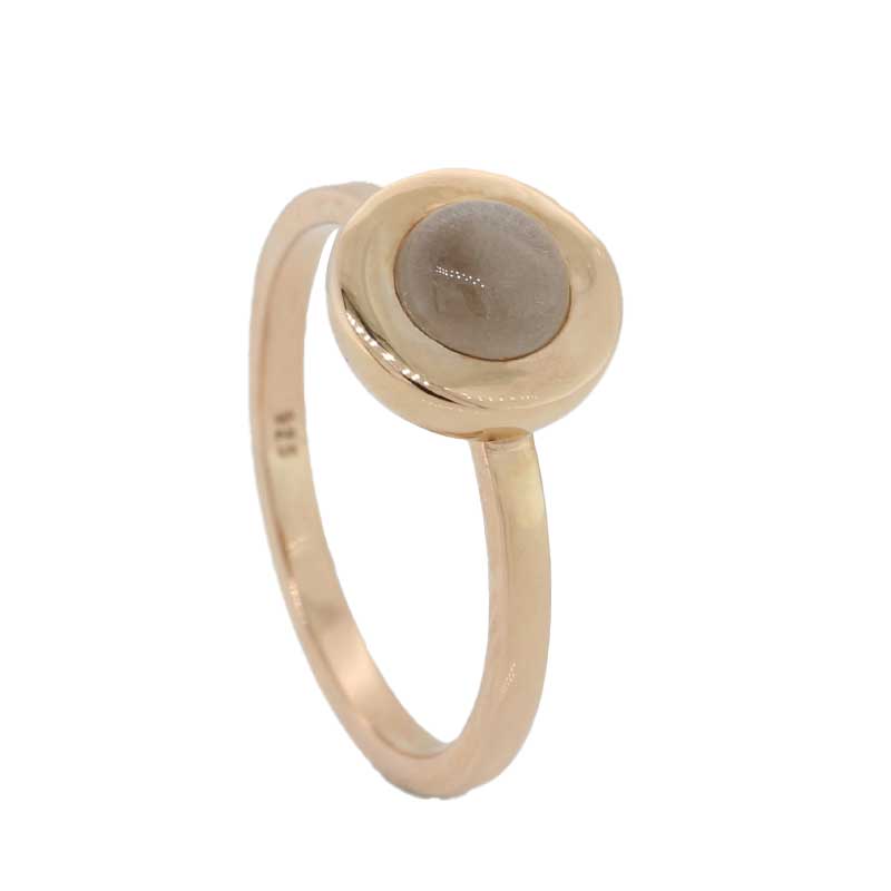 Sterling Silver Rose Gold Plate  Smoky Moonstone Round Ring