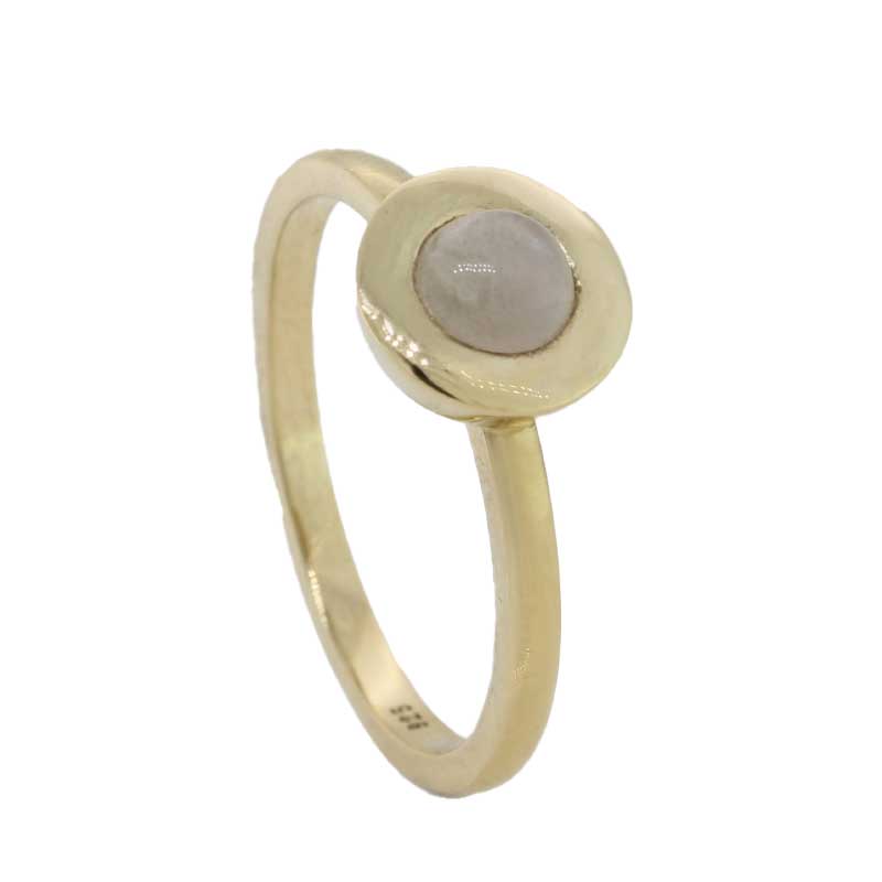 Sterling Silver Yellow Gold Plate Grey Moonstone Round Ring