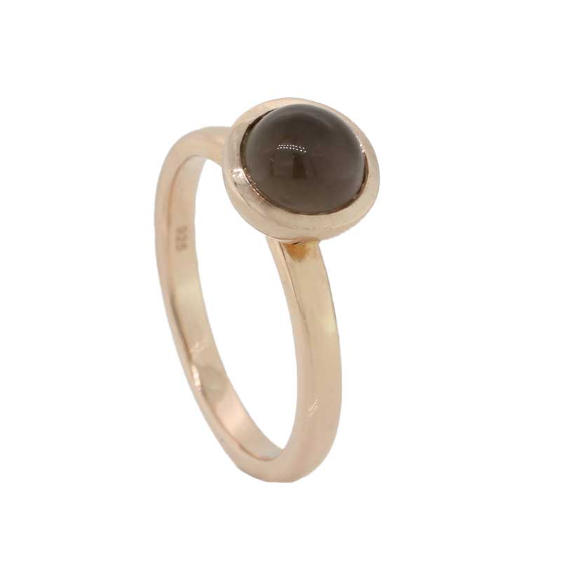 Sterling Silver Rose Gold Plate Smoky Quartz Round Ring