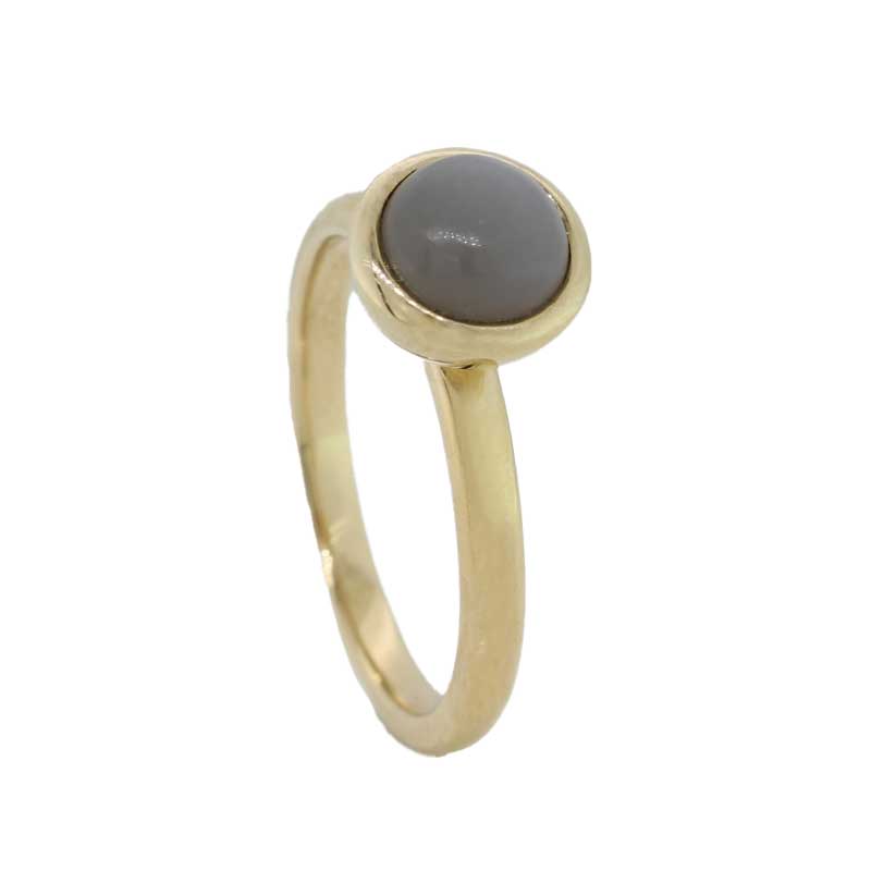 Sterling Silver Yellow Gold Plate Grey Moonstone Round Ring 2