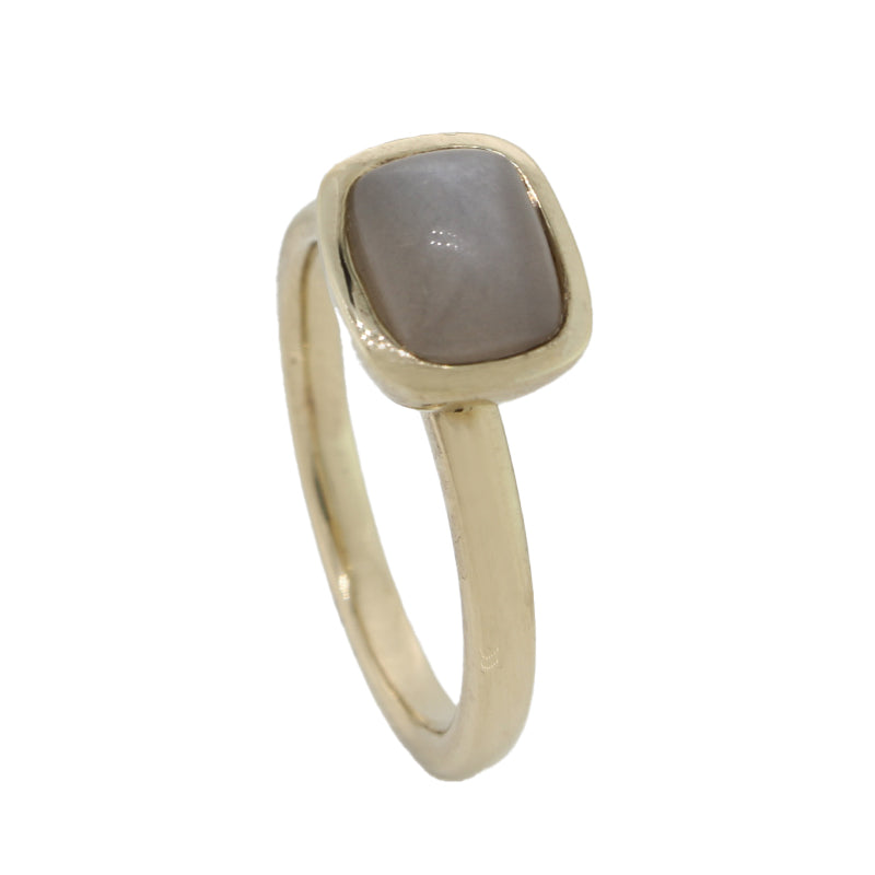 Sterling Silver Yellow Gold Plate Grey Moonstone Cushion Cut Ring