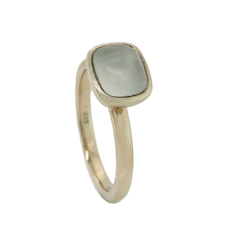 Sterling Silver Yellow Gold Plate Green Amethyst Cushion Cut Ring