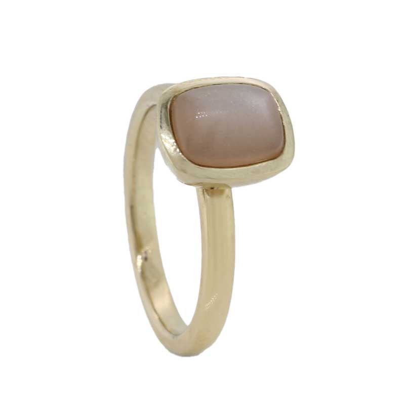 Sterling Silver Yellow Gold Plate Peach Moonstone Cushion Cut Ring