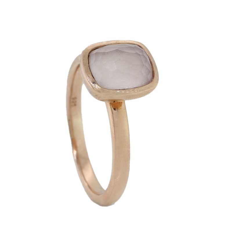 Sterling Silver Rose Gold Plate Rose Quartz Cushion Cut Ring