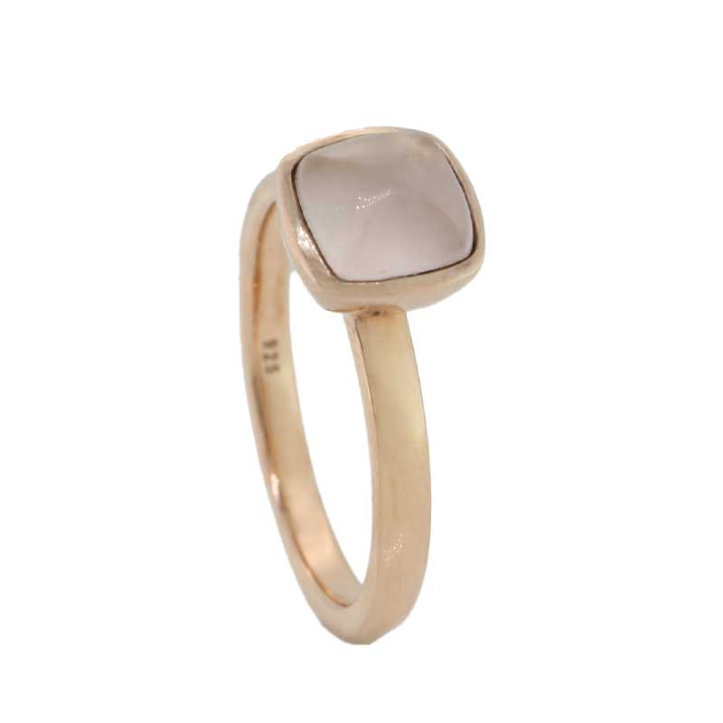 Sterling Silver Rose Gold Plate  Rose Quartz Cushion Cut Ring