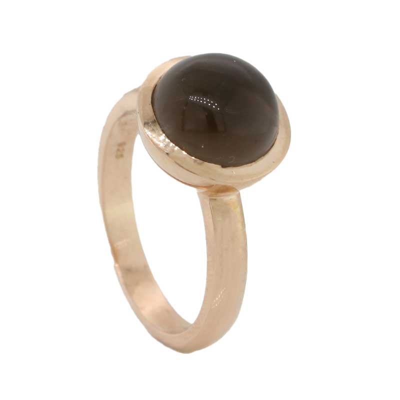 Sterling Silver Rose Gold Plate Smoky Quartz Round Ring