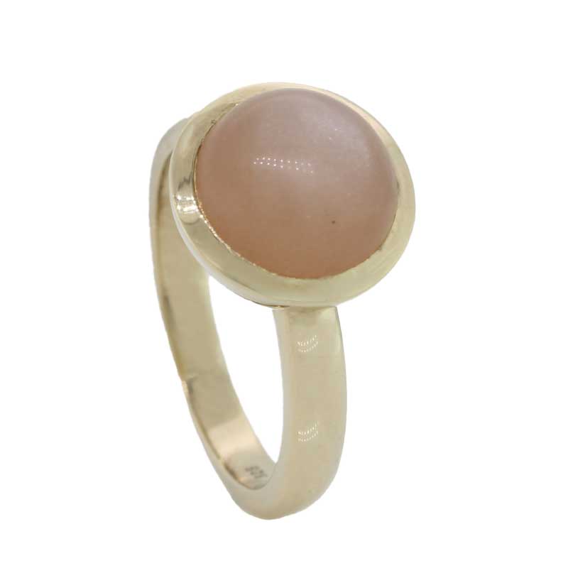 Sterling Silver Yellow Gold Plate Peach Moonstone Round Ring