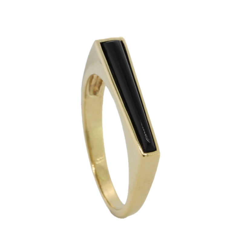 Sterling Silver Yellow Gold Plate Onyx Tapered Flat Top Ring