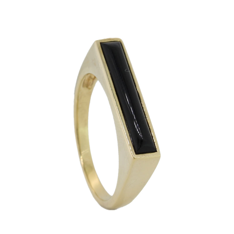 Sterling Silver Yellow Gold Plate Onyx Flat Top Ring